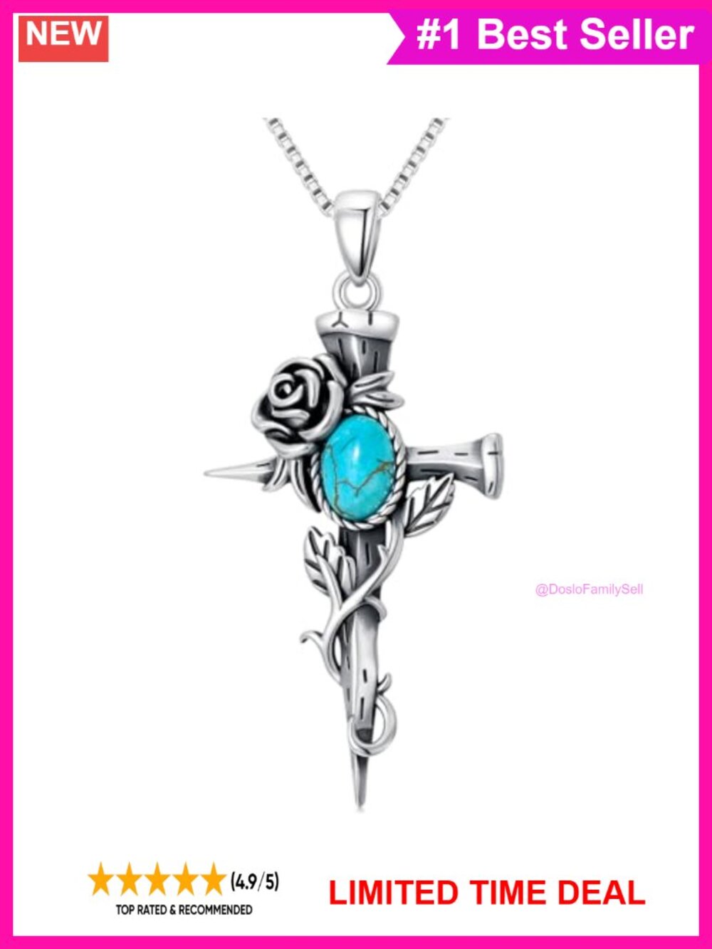 Native American Turquoise Cross Roses Pendant Necklace Sterling Silver 18in